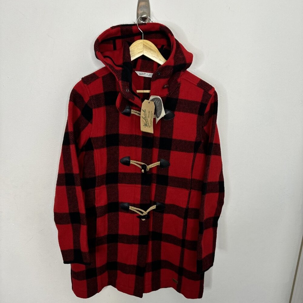 NWT Woolrich Woman S Buffalo Plaid Wool Duffle Coat Jacket Toggles
